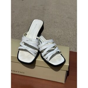 Andiamo White Leather Slide Sandals Women 6M Low Heel